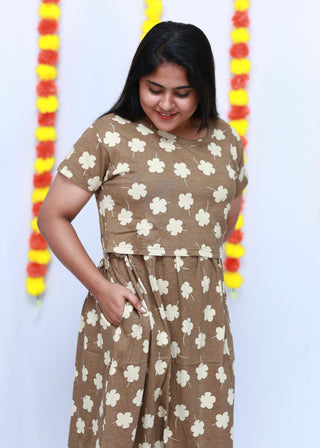 SANDAL FLORA | ZIPLESS MATERNITY MAXI-SHORT SLEEVES | ANKLE LENGTH MAXI