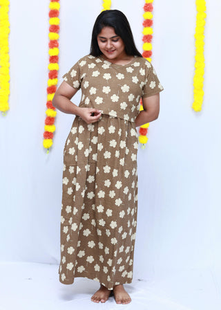 SANDAL FLORA | ZIPLESS MATERNITY MAXI-SHORT SLEEVES | ANKLE LENGTH MAXI