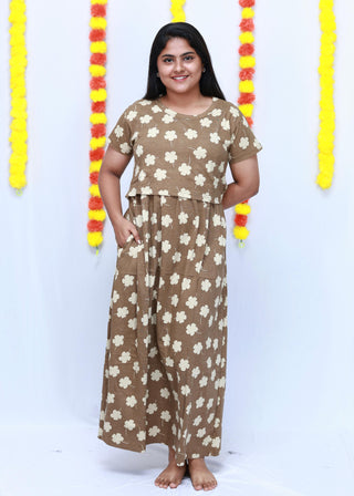 SANDAL FLORA | ZIPLESS MATERNITY MAXI-SHORT SLEEVES | ANKLE LENGTH MAXI