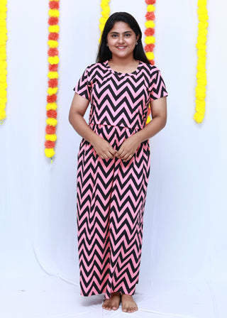 PINK BLACK ABSTRACT | ZIPLESS MATERNITY MAXI-SHORT SLEEVES | ANKLE LENGTH MAXI