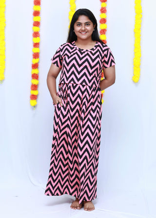 PINK BLACK ABSTRACT | ZIPLESS MATERNITY MAXI-SHORT SLEEVES | ANKLE LENGTH MAXI