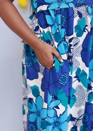 BLUE FLORA | ZIPLESS MATERNITY MAXI-SHORT SLEEVES | FULL LENGTH MAXI