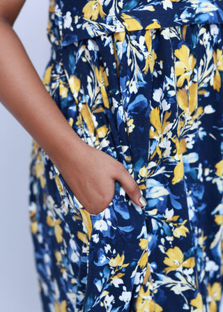 BLUE YELLOW FLORA | ZIPLESS MATERNITY MAXI-SHORT SLEEVES | FULL LENGTH MAXI