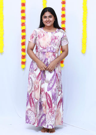 LAVENDAR PARSLEY | ZIPLESS MATERNITY MAXI-SHORT SLEEVES | FULL LENGTH MAXI