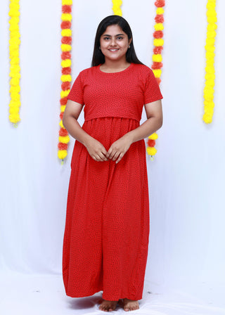 RED BERRY | ZIPLESS MATERNITY MAXI-SHORT SLEEVES | FULL LENGTH MAXI