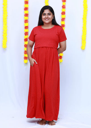 RED BERRY | ZIPLESS MATERNITY MAXI-SHORT SLEEVES | FULL LENGTH MAXI