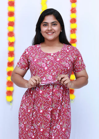 LEAFY RUFFLE | ZIPLESS MATERNITY MAXI-SHORT SLEEVES | FULL LENGTH MAXI