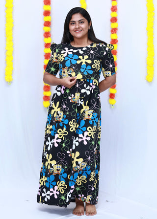 SPONGE BOB | ZIPLESS MATERNITY MAXI-PUFF SLEEVES | FULL LENGTH MAXI