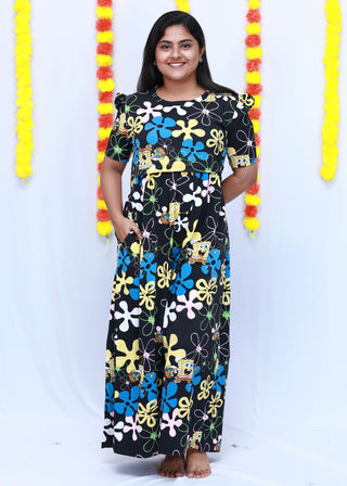SPONGE BOB | ZIPLESS MATERNITY MAXI-PUFF SLEEVES | FULL LENGTH MAXI