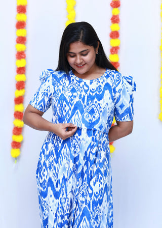 BLUE ZEPHYR | ZIPLESS MATERNITY MAXI-PUFF SLEEVES | FULL LENGTH MAXI