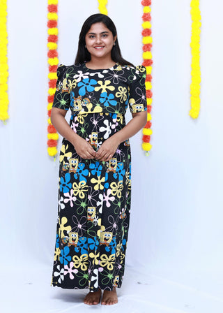 SPONGE BOB | ZIPLESS MATERNITY MAXI-PUFF SLEEVES | FULL LENGTH MAXI