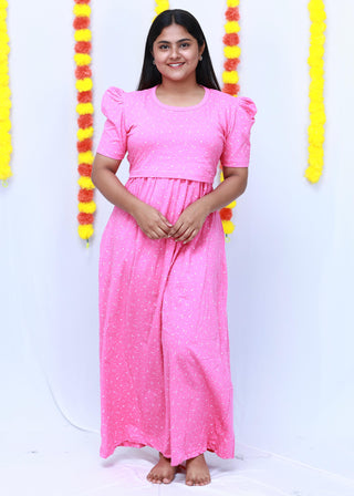 PINK STARS (THIN) | ZIPLESS MATERNITY MAXI-PUFF SLEEVES | FULL LENGTH MAXI