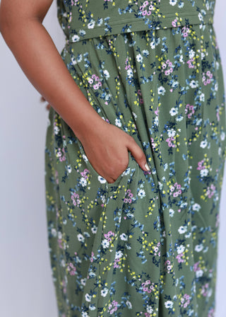 GREEN FLORA | ZIPLESS MATERNITY MAXI-PUFF SLEEVES | FULL LENGTH MAXI