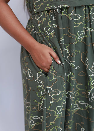 GREEN WAVES | ZIPLESS MATERNITY MAXI-PUFF SLEEVES | FULL LENGTH MAXI