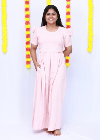 PASTEL FLOWERS | ZIPLESS MATERNITY MAXI-PUFF SLEEVES | FULL LENGTH MAXI