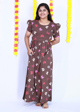 RIBBON | ZIPLESS MATERNITY MAXI-PUFF SLEEVES | FULL LENGTH MAXI