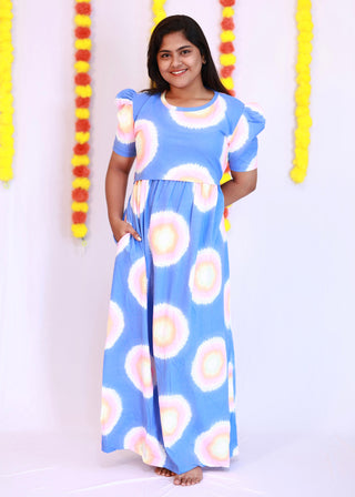 RAINBOW | ZIPLESS MATERNITY MAXI-PUFF SLEEVES | FULL LENGTH MAXI