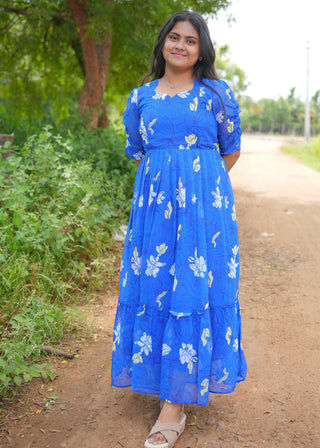 BLUE LEAFY | MATERNITY GEORGETTE MAXI ANKLE LENGTH