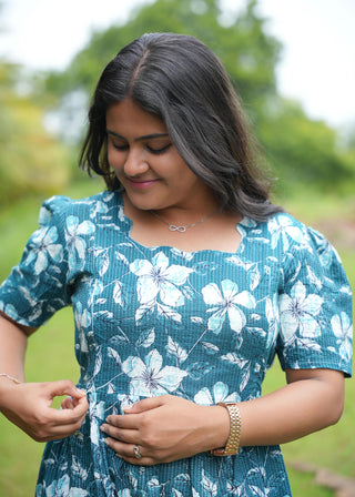 GREEN HIBISCUS  | MATERNITY KANDHA COTTON MAXI ANKLE LENGTH