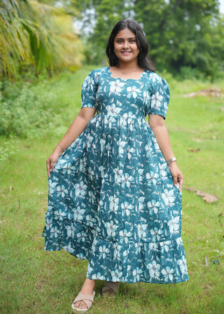 GREEN HIBISCUS  | MATERNITY KANDHA COTTON MAXI ANKLE LENGTH