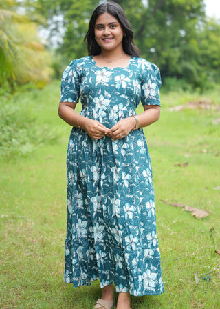 GREEN HIBISCUS  | MATERNITY KANDHA COTTON MAXI ANKLE LENGTH