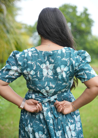 GREEN HIBISCUS  | MATERNITY KANDHA COTTON MAXI ANKLE LENGTH