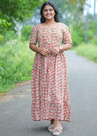 TINY FLORA | MATERNITY KANTHA COTTON MAXI ANKLE LENGTH