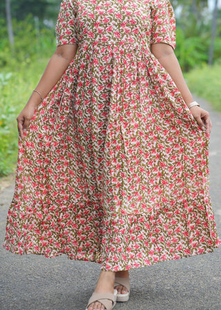TINY FLORA | MATERNITY KANTHA COTTON MAXI ANKLE LENGTH