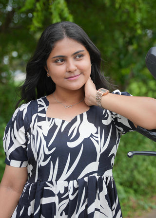 BLACK WHITE LEAFY | MATERNITY MAXI ANKLE LENGTH