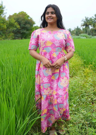 PINK PETAL WHISPER | MATERNITY COTTON MAXI ANKLE LENGTH