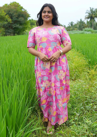 PINK PETAL WHISPER | MATERNITY COTTON MAXI ANKLE LENGTH