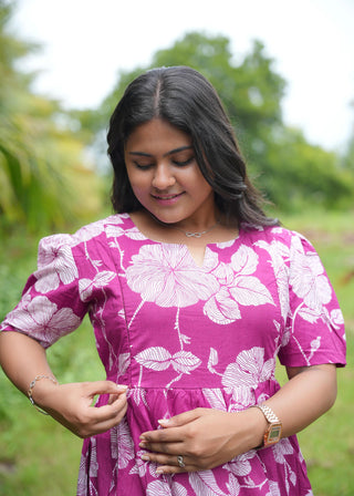 VIOLET WHITE FLORA| MATERNITY COTTON MAXI ANKLE LENGTH