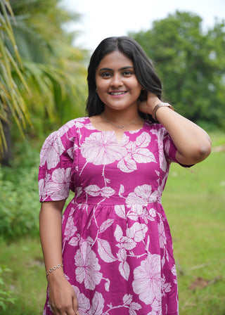 VIOLET WHITE FLORA| MATERNITY COTTON MAXI ANKLE LENGTH