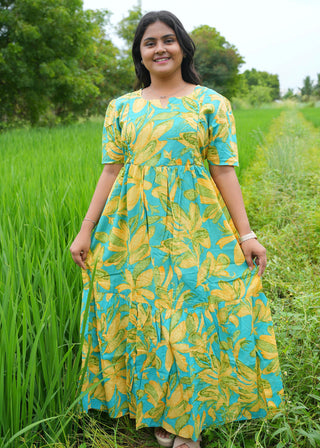AQUA FLORA CASCADE | MATERNITY COTTON MAXI ANKLE LENGTH