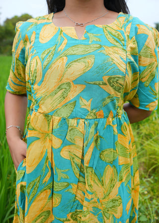 AQUA FLORA CASCADE | MATERNITY COTTON MAXI ANKLE LENGTH