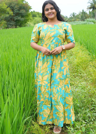 AQUA FLORA CASCADE | MATERNITY COTTON MAXI ANKLE LENGTH