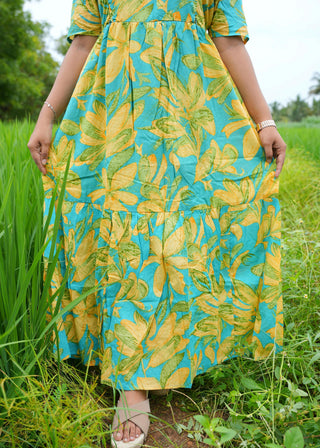 AQUA FLORA CASCADE | MATERNITY COTTON MAXI ANKLE LENGTH