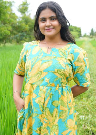 AQUA FLORA CASCADE | MATERNITY COTTON MAXI ANKLE LENGTH