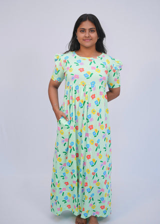 MULTI FLORA| NON-FEEDING MAXI – PUFF SLEEVES | FULL LENGTH MAXI