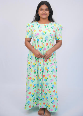 MULTI FLORA| NON-FEEDING MAXI – PUFF SLEEVES | FULL LENGTH MAXI