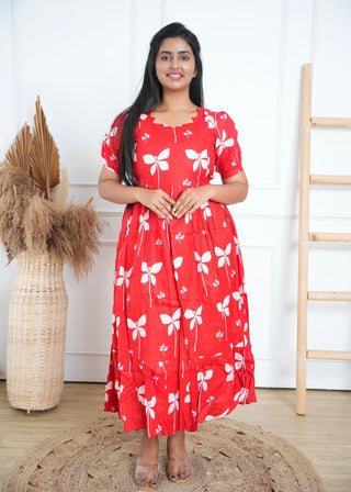 CRIMSON SWIRL | MATERNITY COTTON MAXI ANKLE LENGTH