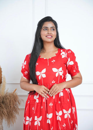 CRIMSON SWIRL | MATERNITY COTTON MAXI ANKLE LENGTH