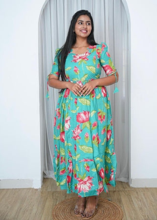TEAL LOTUS | MATERNITY COTTON MAXI ANKLE LENGTH
