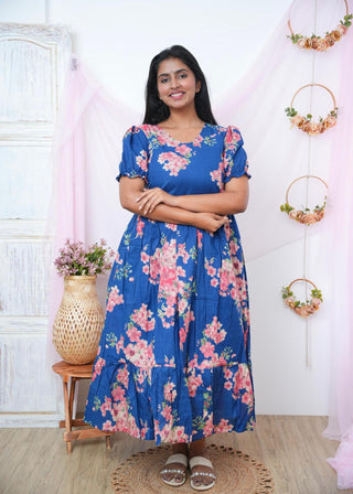 BLOOMY BLUE | MATERNITY COTTON MAXI ANKLE LENGTH