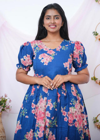 BLOOMY BLUE | MATERNITY COTTON MAXI ANKLE LENGTH