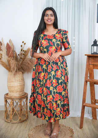 ORANGE FLOWERS | MATERNITY COTTON MAXI ANKLE LENGTH