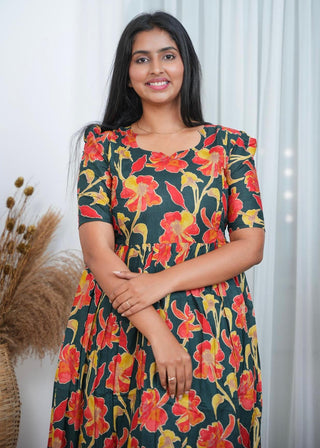 ORANGE FLOWERS | MATERNITY COTTON MAXI ANKLE LENGTH