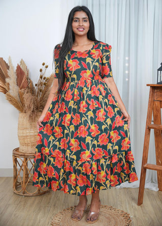 ORANGE FLOWERS | MATERNITY COTTON MAXI ANKLE LENGTH