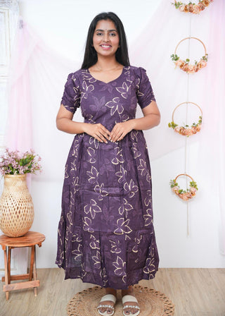 VIOLET LEAFY | MATERNITY COTTON MAXI ANKLE LENGTH
