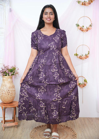 VIOLET LEAFY | MATERNITY COTTON MAXI ANKLE LENGTH